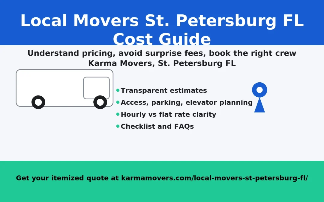 Local movers St. Petersburg FL cost guide hero with moving truck and map pin